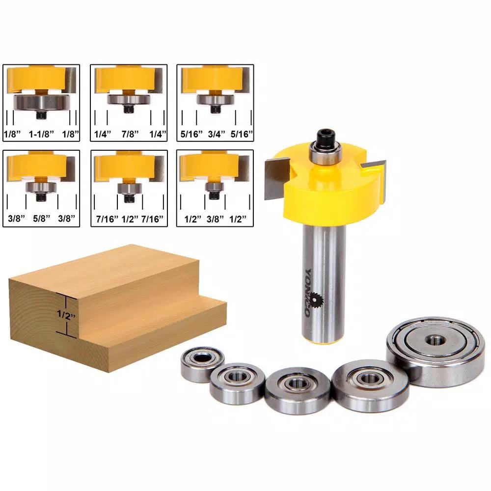 Yonico 14705 Rabbet Router Bit Set with 6 Bearings, 1/2 in. Shank, Carbide Tipped
