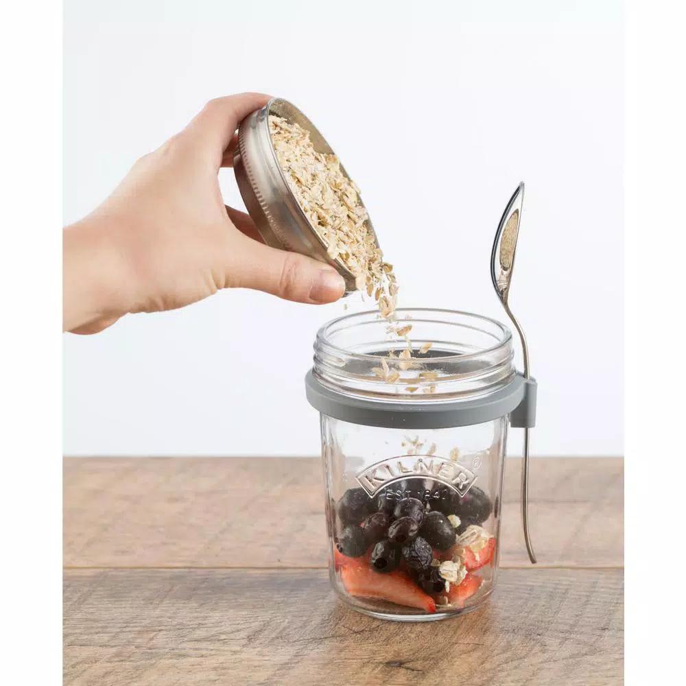 Kilner 0.35L Breakfast Jar Set - 2 Wide Mouth Glass Jars with Measuring Lid and Spoon