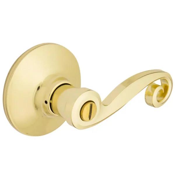 Defiant Scroll Polished Brass Privacy Lever Set for Bedroom and Bathroom Doors