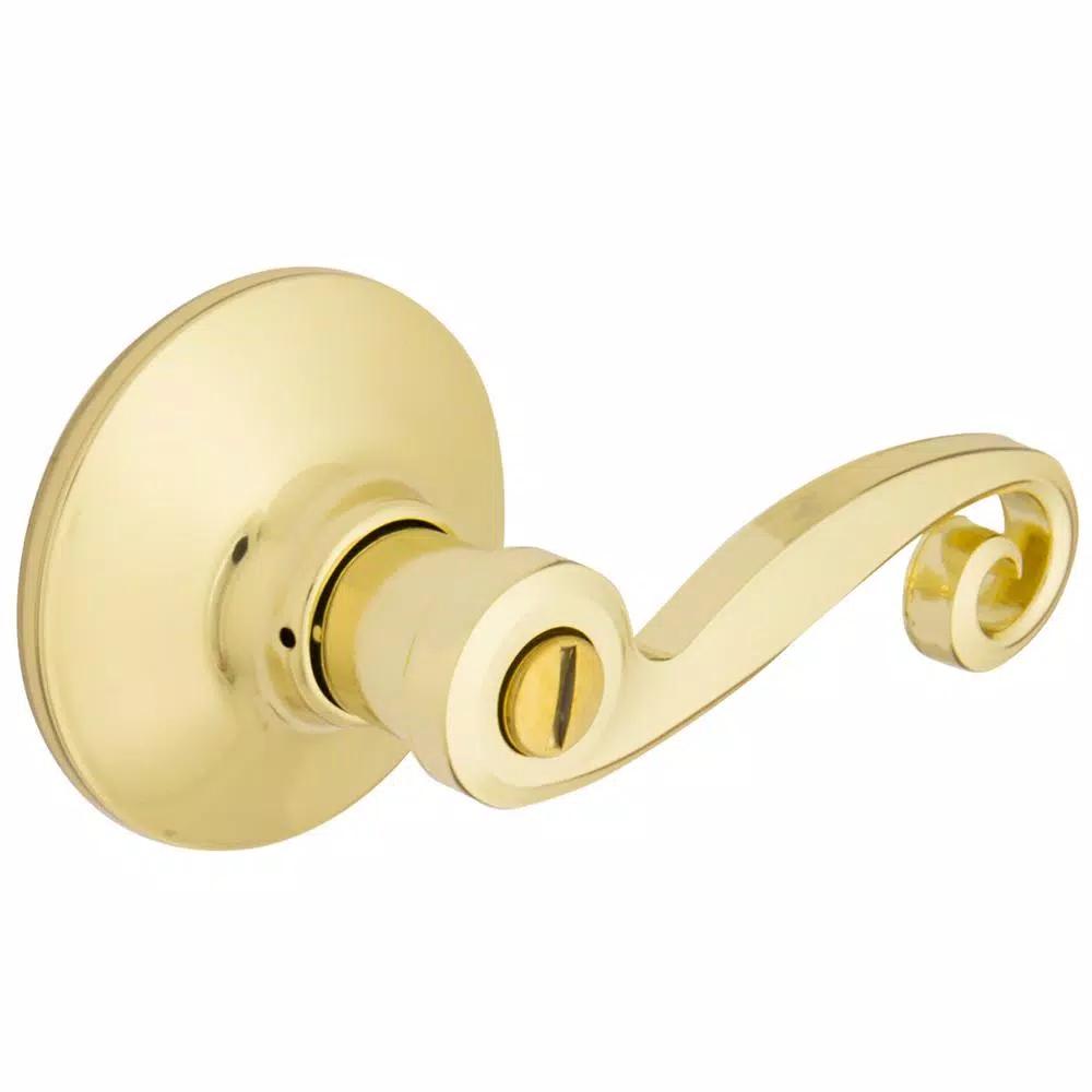 Defiant Scroll Polished Brass Privacy Lever Set for Bedroom and Bathroom Doors