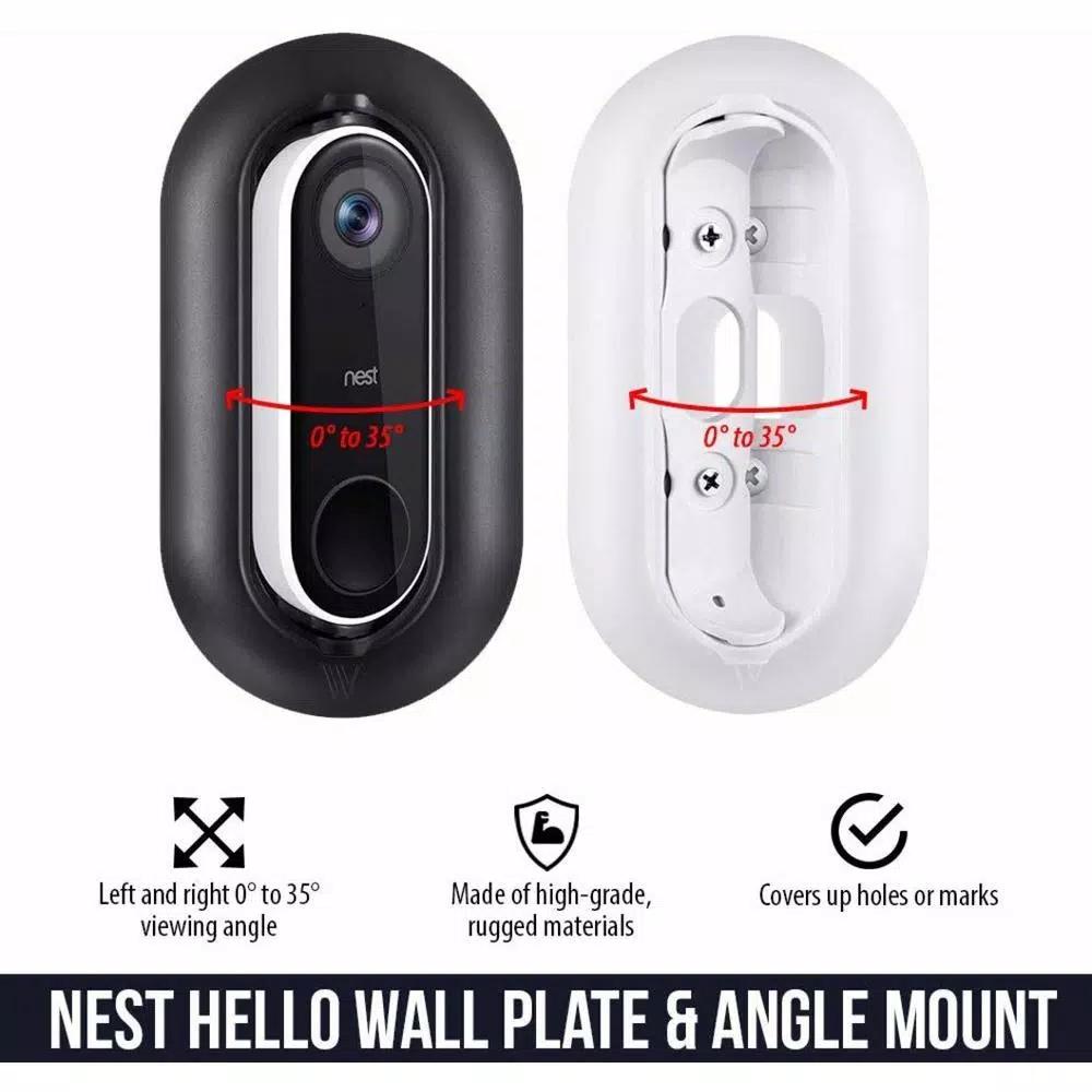 Wasserstein Wall Plate and Adjustable Angle Mount Bundle for Google Nest Hello Video Doorbell, White