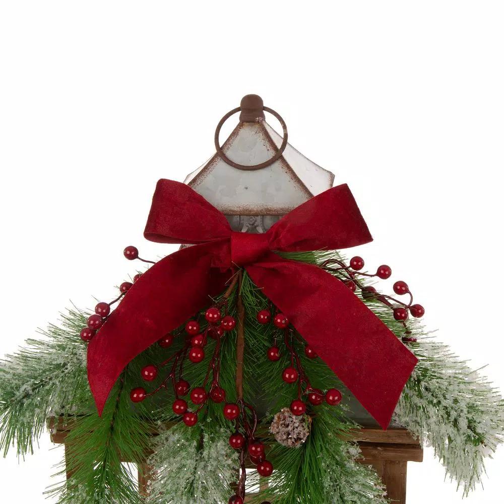 Glitzhome Brown Christmas Farmhouse Wood and Metal Lantern Set of 2