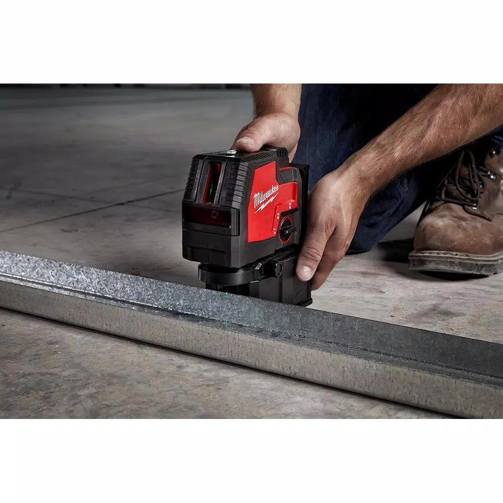 Milwaukee Green Cross Line and Plumb Points Rechargeable Laser Level, 100 ft. Range