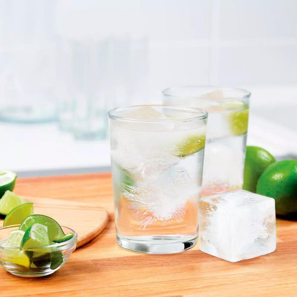 Tovolo King Cube Ice Mold Tray with Lid, 2 in. Large Silicone Cubes for Whiskey and Cocktails, Oyster Gray