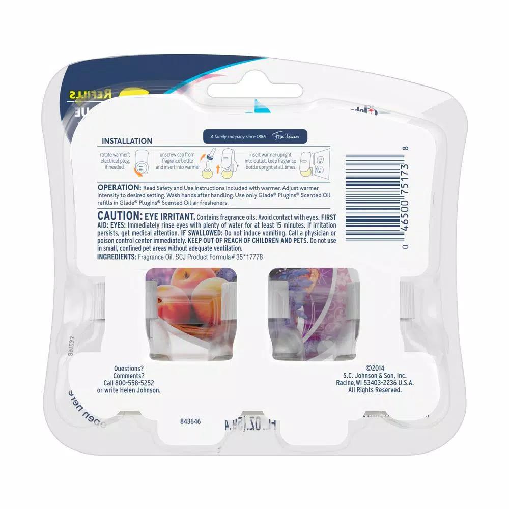 Glade PlugIns Scented Oil Air Freshener Refills, Lavender & Peach Blossom, 3-Pack (Case of 6)