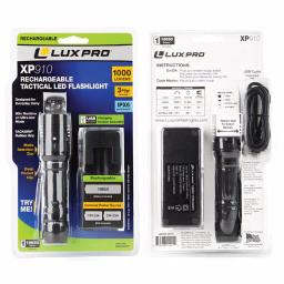 LUXPRO Pro Series 1000 Lumens LED Tactical Rechargeable Flashlight with TackGrip thumbnail 3