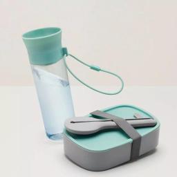 BergHOFF Leo Lunch Set with Bento Box, 40oz Water Bottle, and 3-Piece Stainless Steel Flatware - Gray and Mint thumbnail 7
