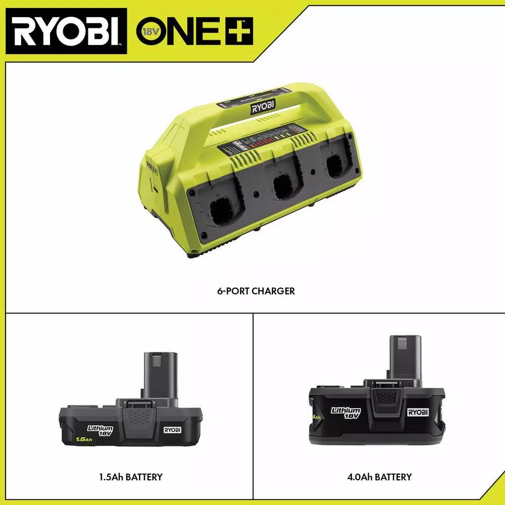 RYOBI 18V ONE+ 6-Port IntelliPort Supercharger Kit with 1.5 Ah and 4.0 Ah Batteries