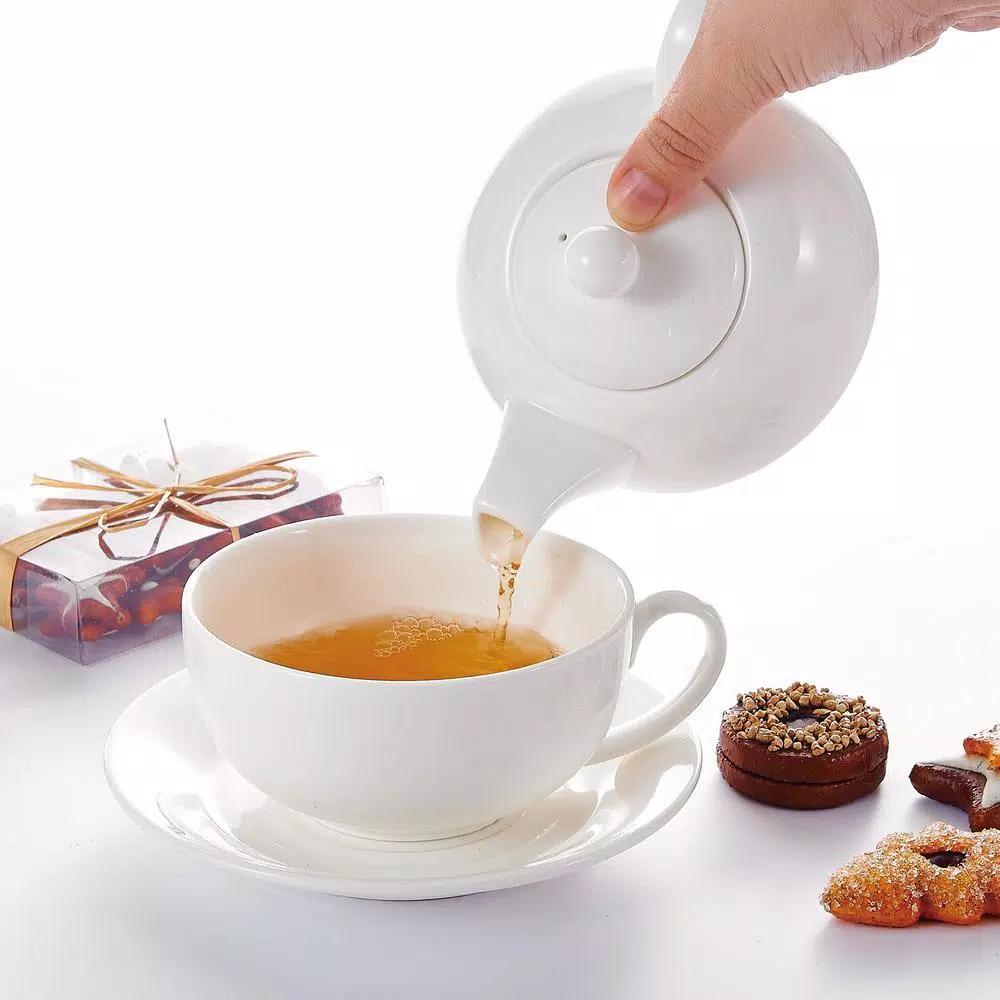 MALACASA White Porcelain Tea for One Set - 3 Piece Teapot, Teacup and Saucer Set