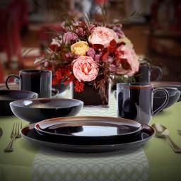 Elama Midnight Beach 16-Piece Metallic Black Stoneware Dinnerware Set, Service for 4 thumbnail 8
