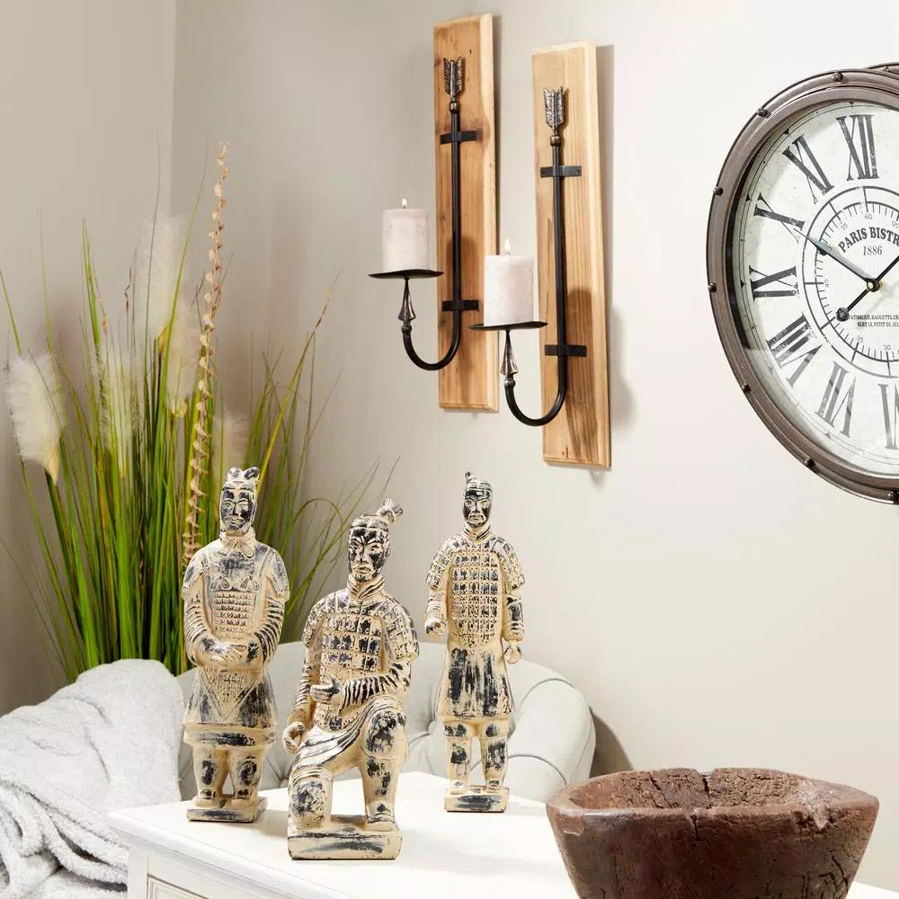 LITTON LANE Industrial Black Metal and Natural Wood Arrow Wall Sconces, Set of 2