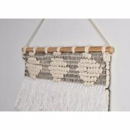 LR Home Bohemian Neutral Ivory Tasseled Wall Tapestry - Hand Woven Cotton Wall Hanging thumbnail 4