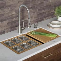 Kraus Workstation Kitchen Sink Accessory Set with Bamboo Serving Board and 6 Stainless Steel Prep Bowls thumbnail 9