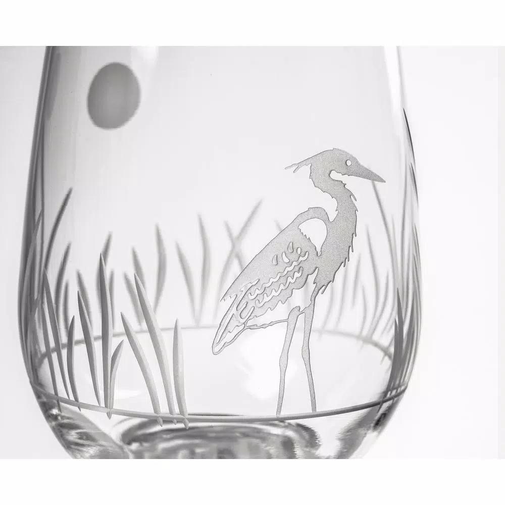 Rolf Glass Heron 18 oz. All-Purpose Wine Glass Set of 4, Etched Glassware