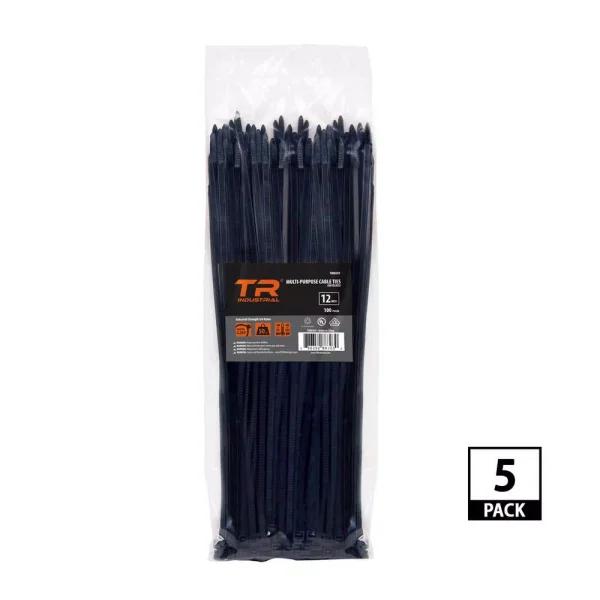TR Industrial 12 in. UV Resistant Nylon Cable Ties, Black (500-Pack)