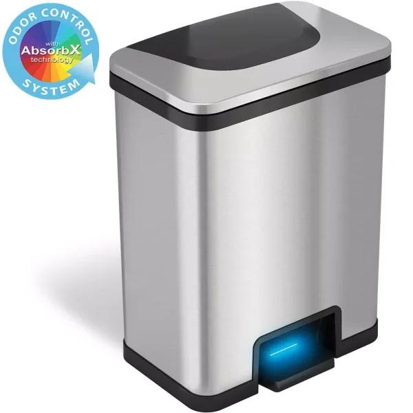 Halo TapCan 13 Gallon Smart Step Pedal Sensor Trash Can, Brushed Stainless Steel with Black Trim