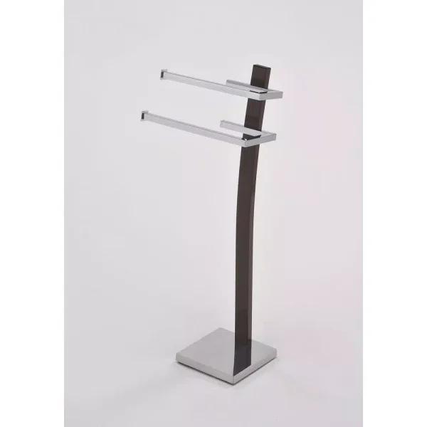 ORE International Modern Double Towel Holder - Chrome Stainless Steel Towel Rack with Brown Arc-Back Design