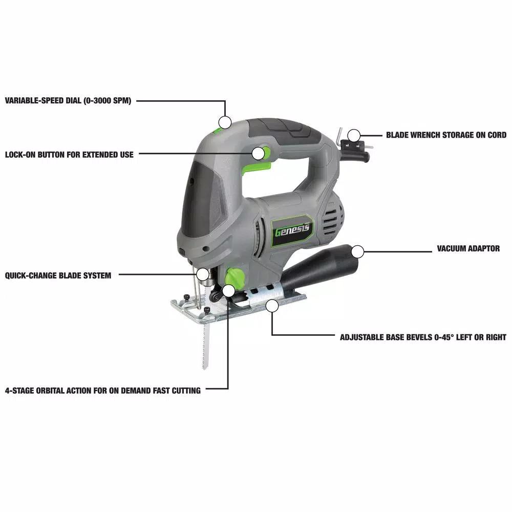 Genesis GJS500 5.0 Amp Variable Speed Jig Saw with 4-Position Orbital Action