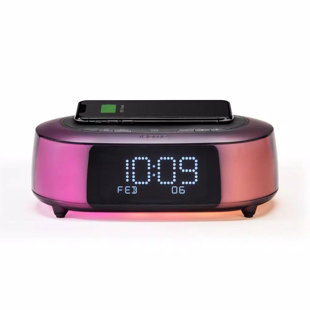 iHome TIMEBOOST GLOW Color Changing Bluetooth Alarm Clock Speaker with Qi Wireless Charging