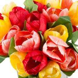 Pure Garden 8 in. Multicolor Tulip Artificial Floral Arrangement in Glass Vase thumbnail 3