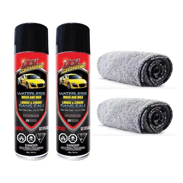Dry Shine Waterless Car Wash and Wax Detailer 20.5 oz. with 2-Pack Microfiber Towels