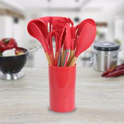 MegaChef 12-Piece Red Silicone and Wood Kitchen Utensil Set thumbnail 5