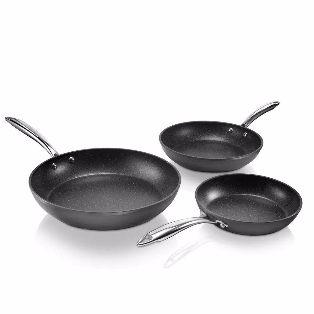 Granitestone Professional 3-Piece Hard Anodized Diamond Infused Nonstick Fry Pan Set, Induction Capable