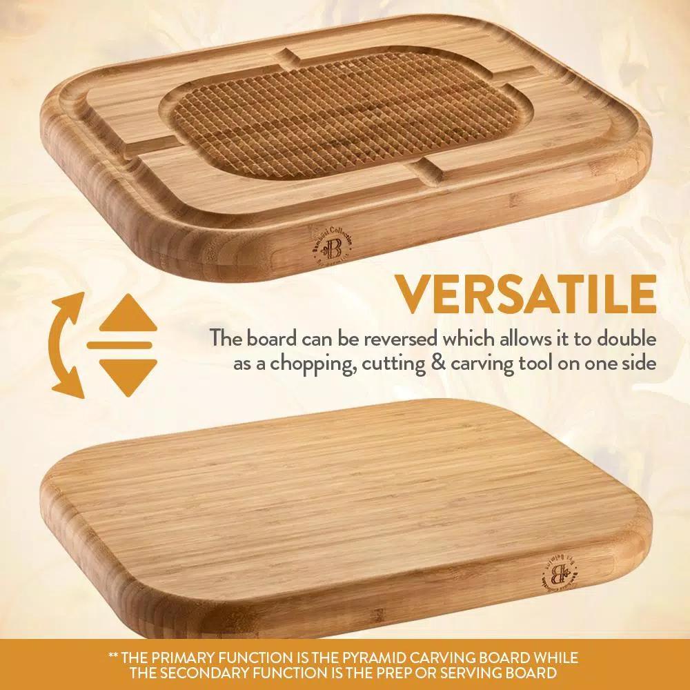 Unbranded Bambsi Bamboo Meat Carving Board with Pyramid Design and Juice Groove, Reversible Large Cutting Board