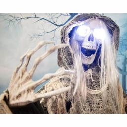 Haunted Hill Farm 5 ft. Animatronic Moaning Skeleton Halloween Prop with Green Cloak thumbnail 7