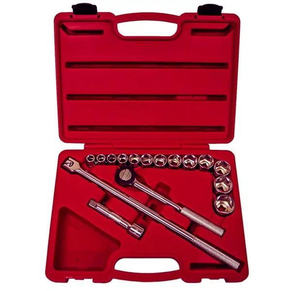 K Tool International 16-Piece 1/2 in. Drive SAE Shallow Socket Set with Ratchet and Breaker Bar