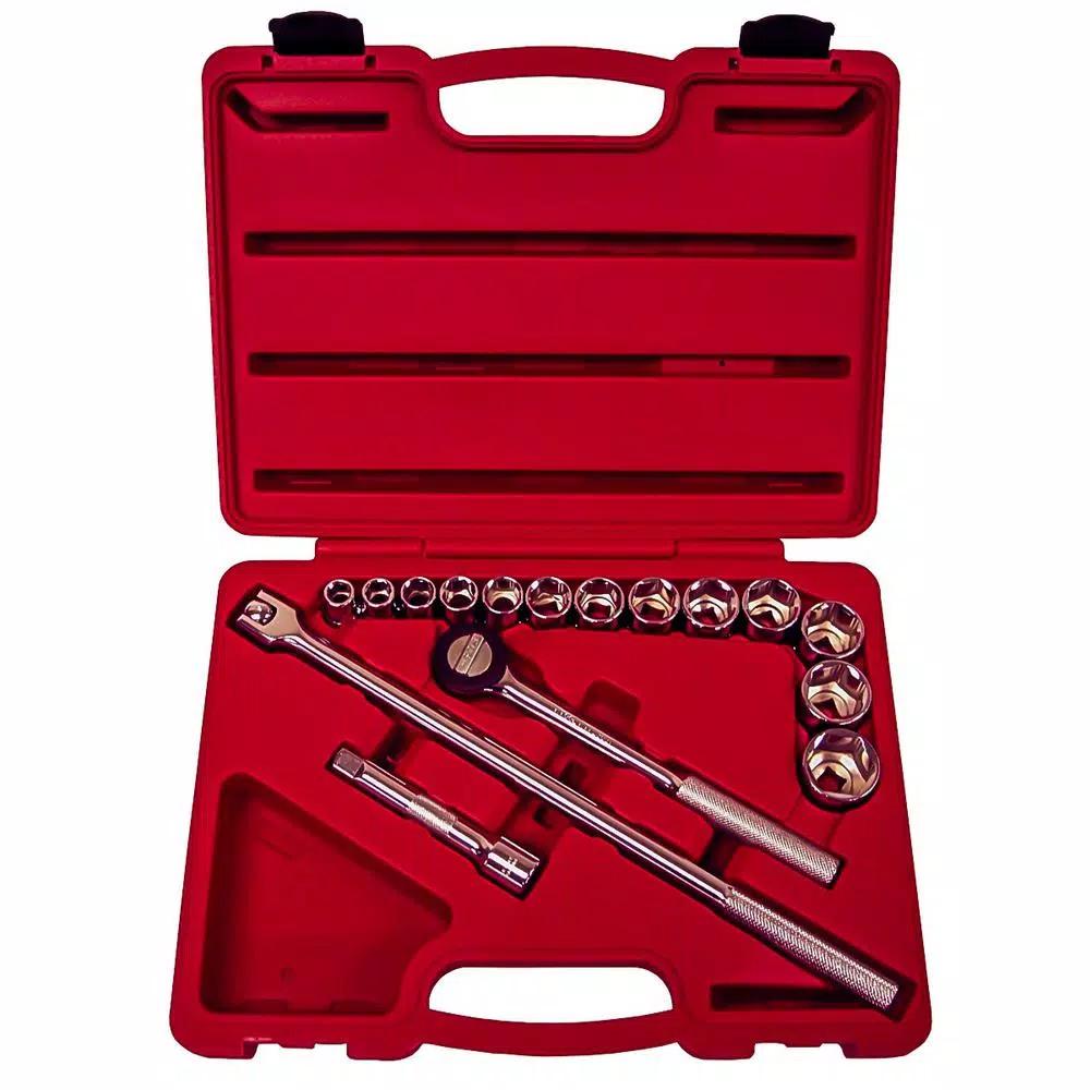 K Tool International 16-Piece 1/2 in. Drive SAE Shallow Socket Set with Ratchet and Breaker Bar