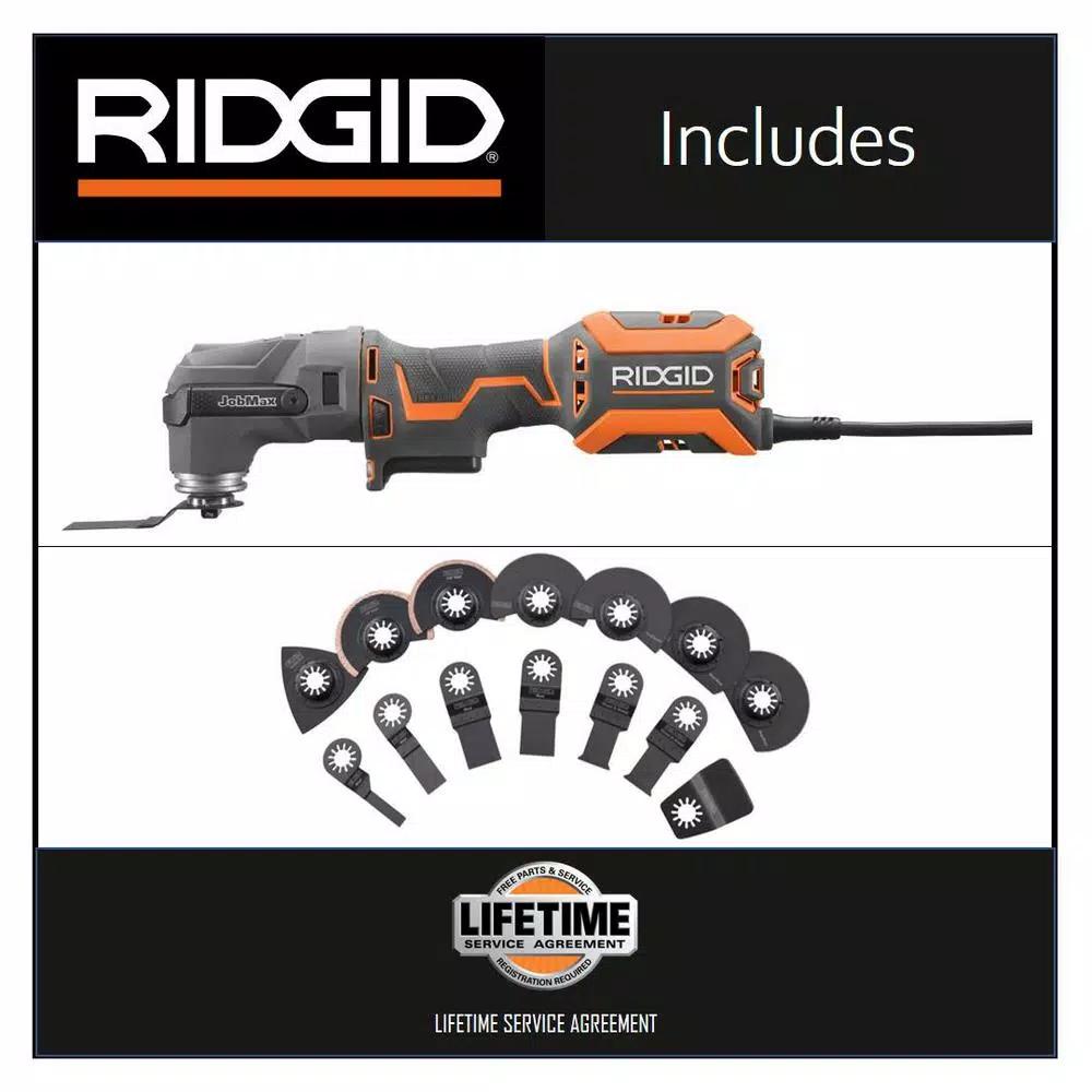 RIDGID 4 Amp Corded JobMax Multi-Tool Kit with 14-Piece Oscillating Blade Accessory Set