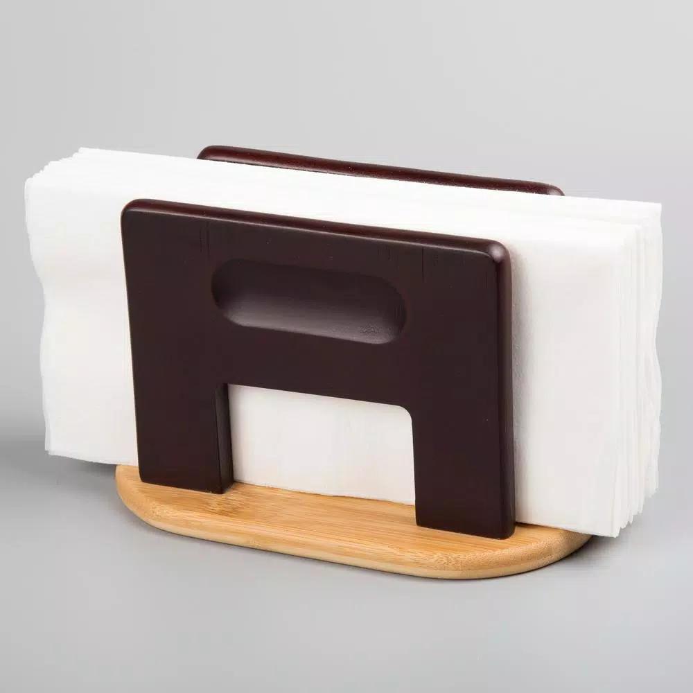 Creative Home Natural Bamboo Espresso Napkin Holder - Upright Tabletop Tissue Dispenser