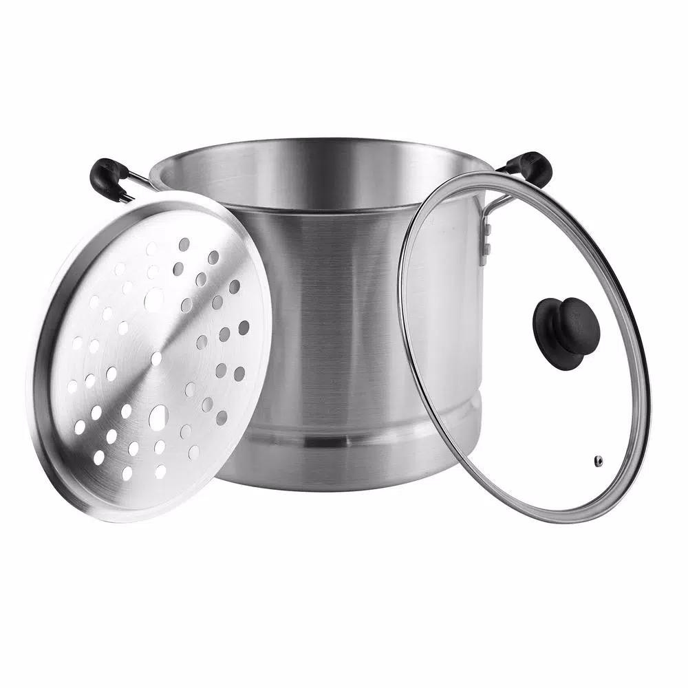 IMUSA 20 Qt. Aluminum Stovetop Steamer Set with Tempered Glass Lid