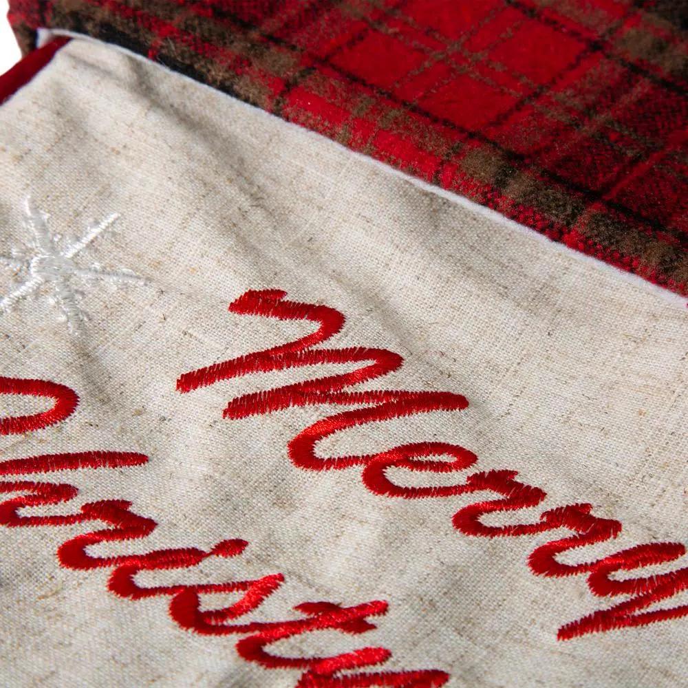 Glitzhome 21 in. Dachshund Fabric Christmas Stocking - White with Red Trim