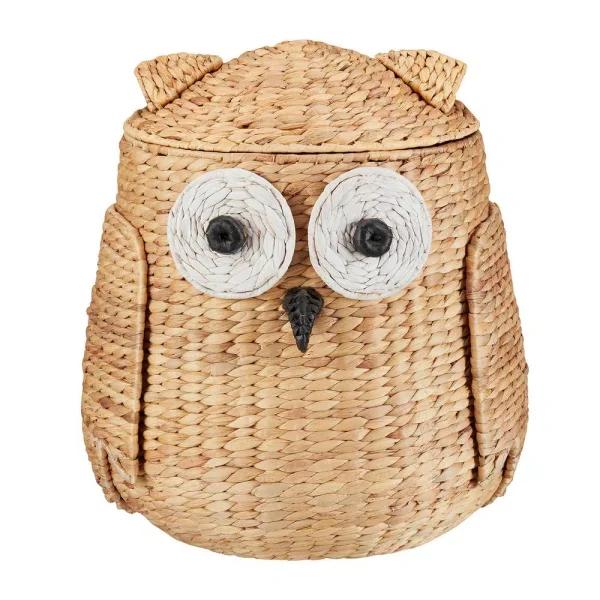 StyleWell Light Brown Owl Water Hyacinth Woven Decorative Basket with Lid