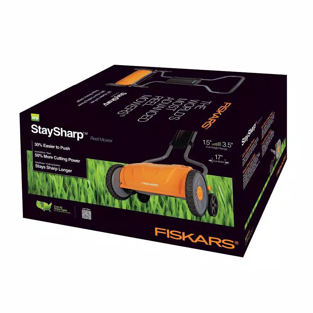 Fiskars StaySharp 17 in. Manual Push Reel Mower, Non-Electric Walk Behind
