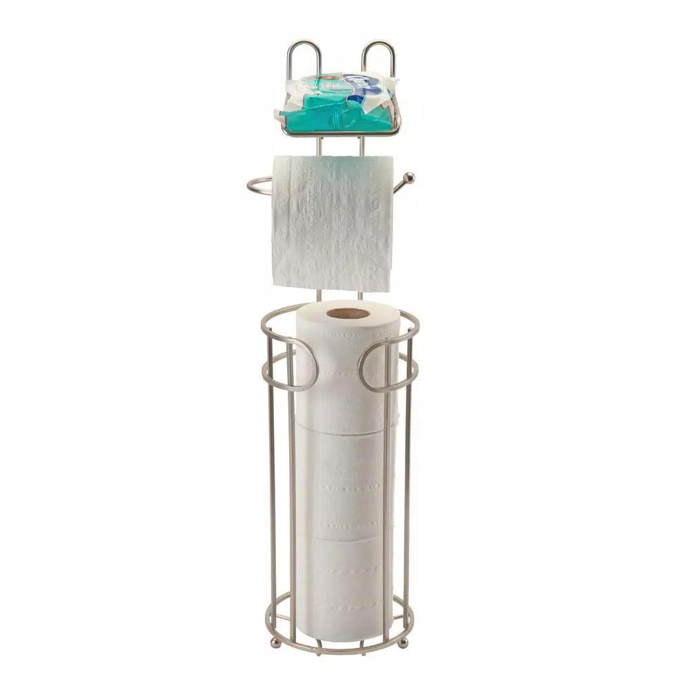 Bath Bliss Contemporary Freestanding Toilet Paper Holder with Built-in Phone Shelf and 4-Roll Storage, Satin