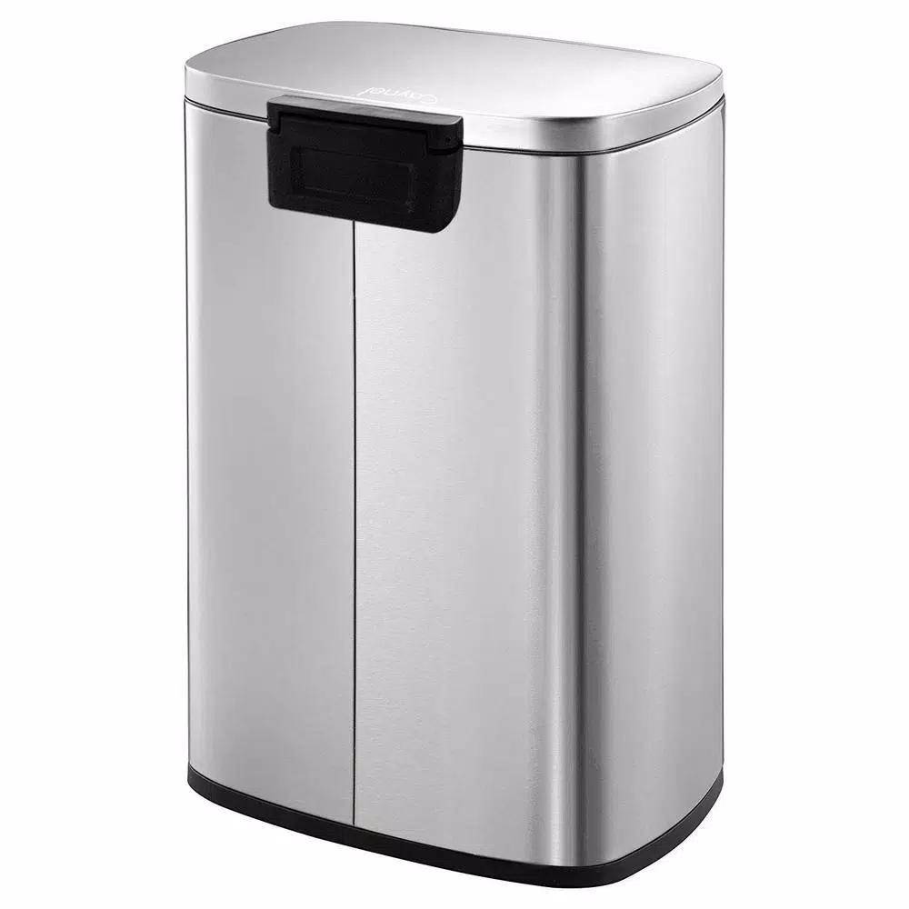 Boyel Living 13 Gallon Stainless Steel Rectangular Kitchen Step Trash Can with Silent Close Lid - Silver