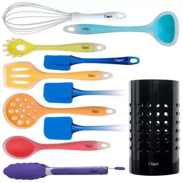 Ozeri 11-Piece All-In-One Silicone Kitchen Utensil Set with Utensil Holder, Multicolor