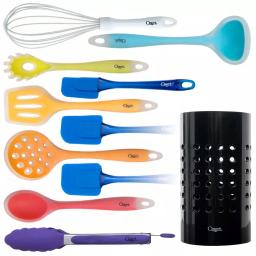 Ozeri 11-Piece All-In-One Silicone Kitchen Utensil Set with Utensil Holder, Multicolor thumbnail 1
