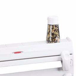 HOUSEHOLD ESSENTIALS Leifheit Wall Mount Paper Towel Holder with Spice Rack and Foil/Plastic Wrap Dispensers, White thumbnail 3