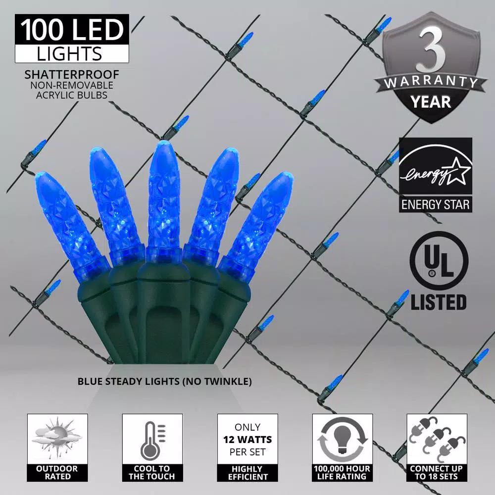 Wintergreen Lighting 48 in. x 72 in. 100-Light M5 Blue LED Net Light Set