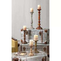 IMAX Rozzi Wooden Candle Holders Set of 5 - Rustic Multi-Colored Candlesticks thumbnail 3