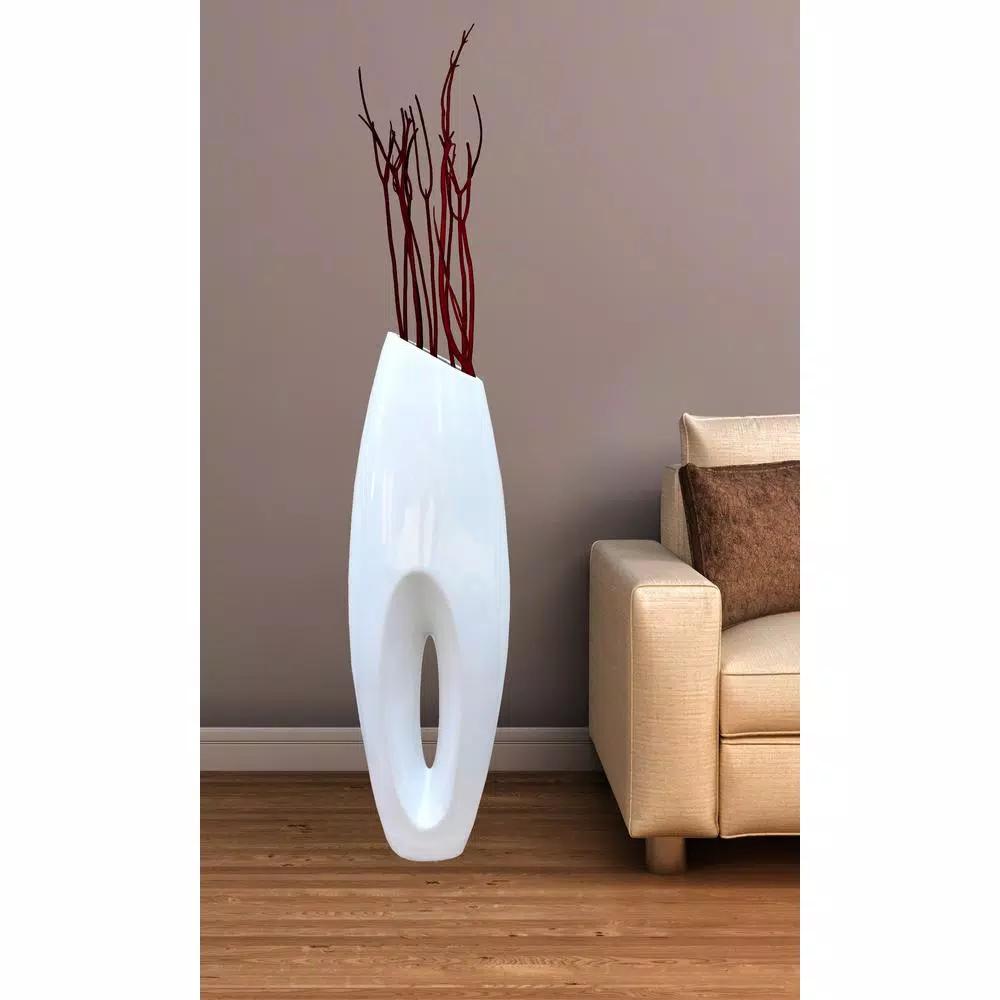 Uniquewise Modern White Magnesium Oxide Large Decorative Floor Vase - 40.5 in.