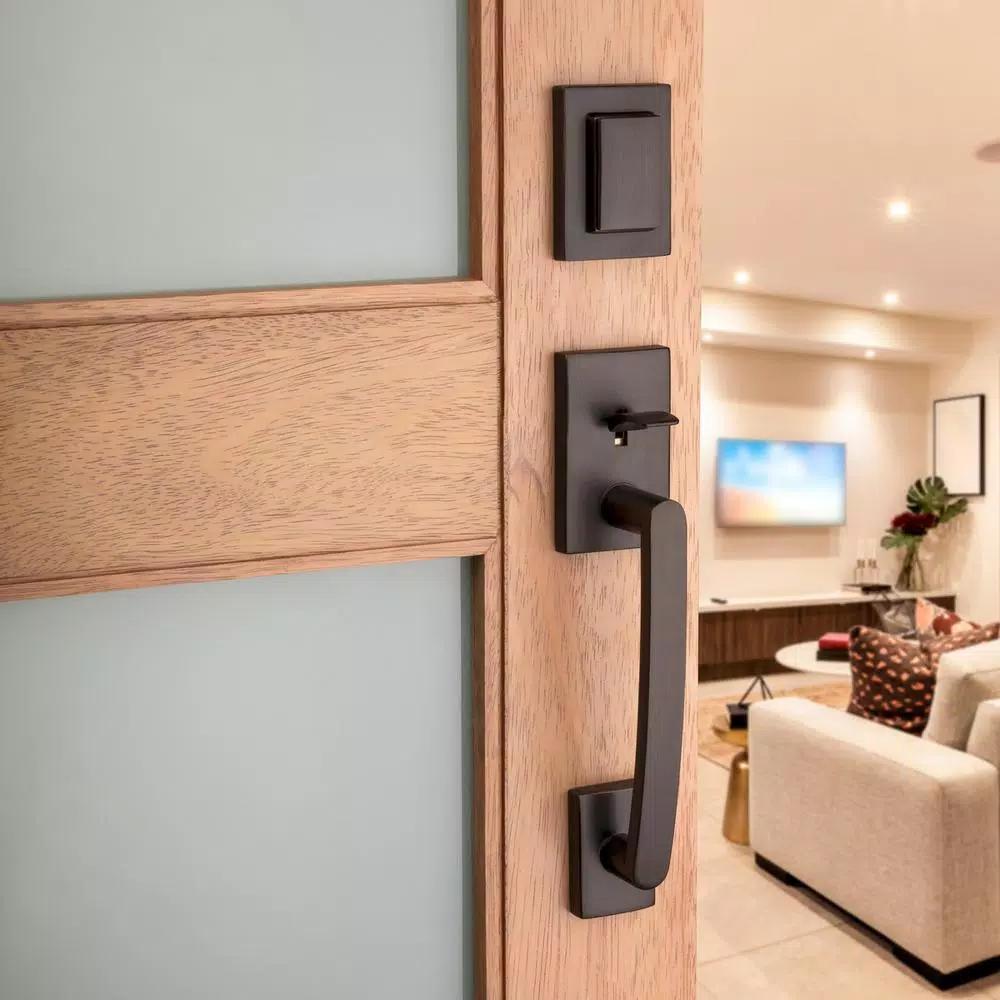 Baldwin Prestige Spyglass Single Cylinder Venetian Bronze Door Handleset with Square Lever
