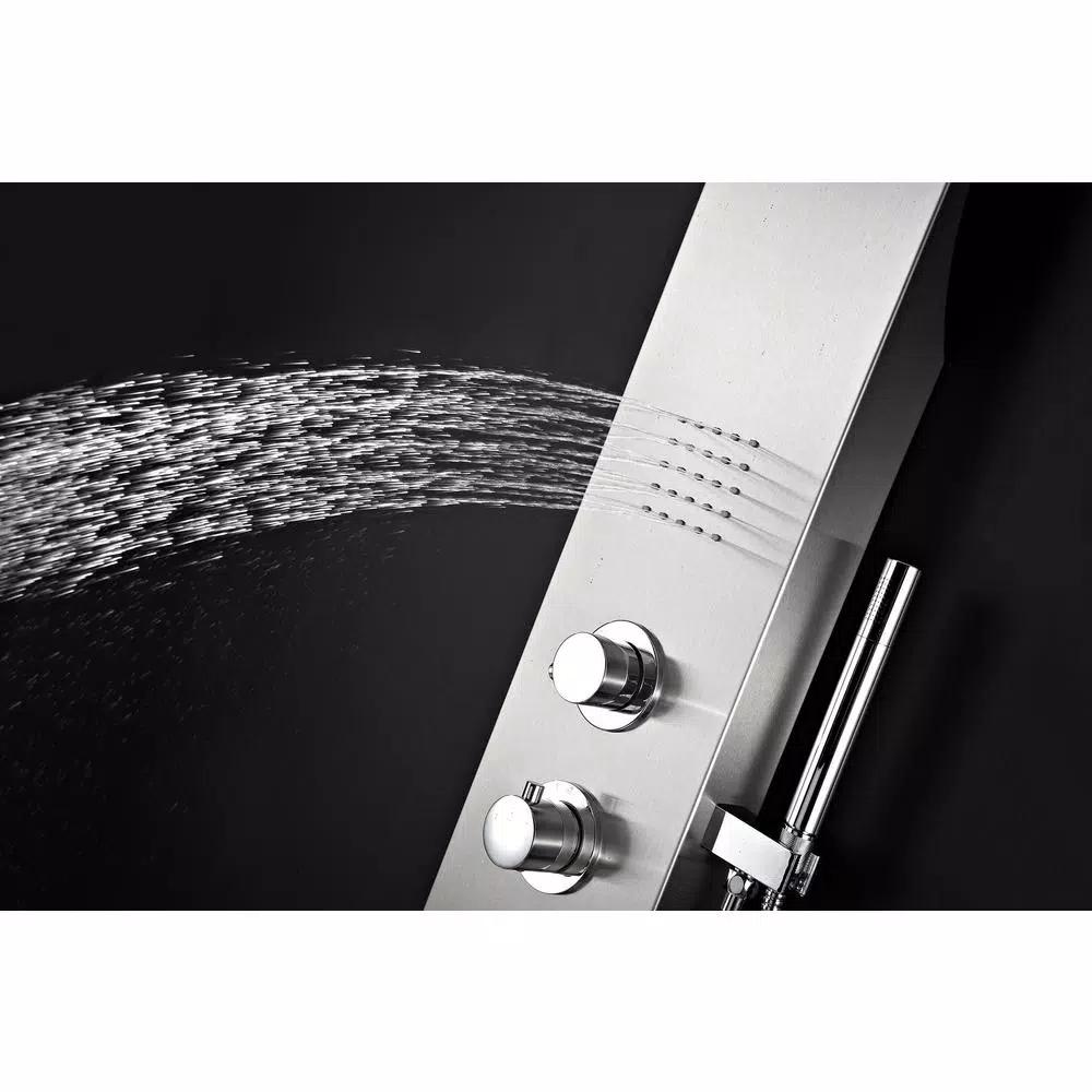 ANZZI Anchorage 60 in. 2-Jet Full Body Shower Panel System with Heavy Rain Head & Spray Wand, Brushed Steel