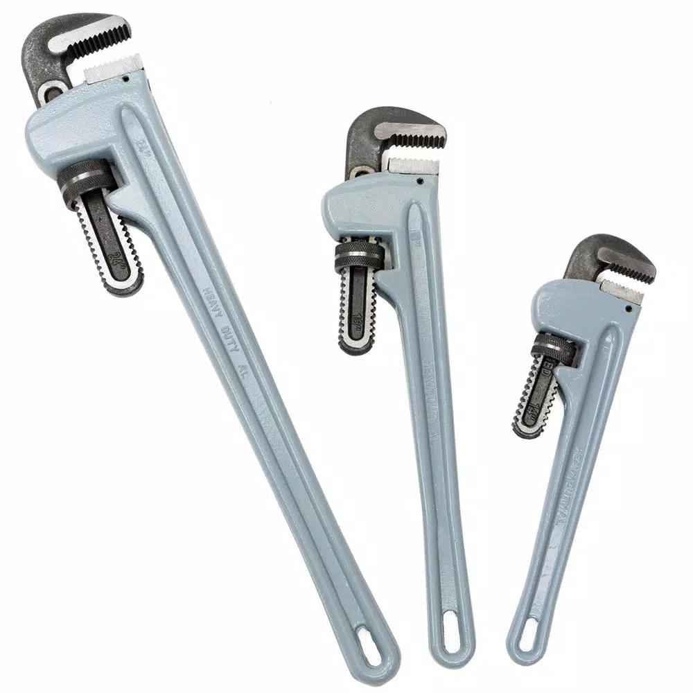 Stark 3-Piece Aluminum Pipe Wrench Set, 14 in., 18 in., and 24 in. Straight Pipe Wrenches