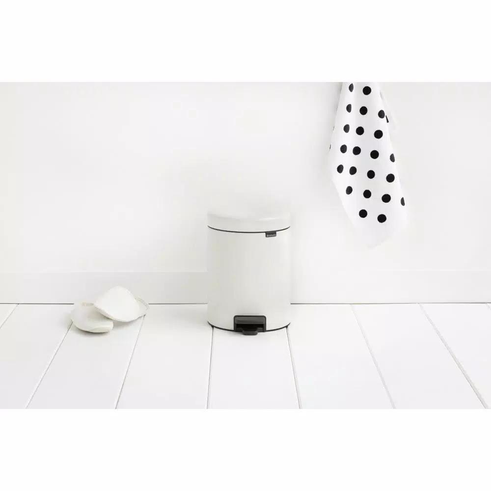 Brabantia Icon 1.3 Gal. White Steel Step-On Trash Can with Soft-Close Lid