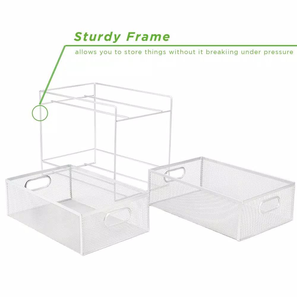 MIND READER 2-Tier Metal Mesh Utensil Caddy & Organizer, White
